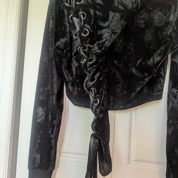Banned Apparel Black Velvet Lace-Up Top - Picture 4 of 4